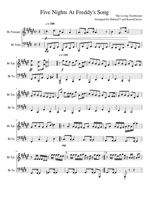 Five Nights At Freddy's Song Trumpet and Tuba Duet