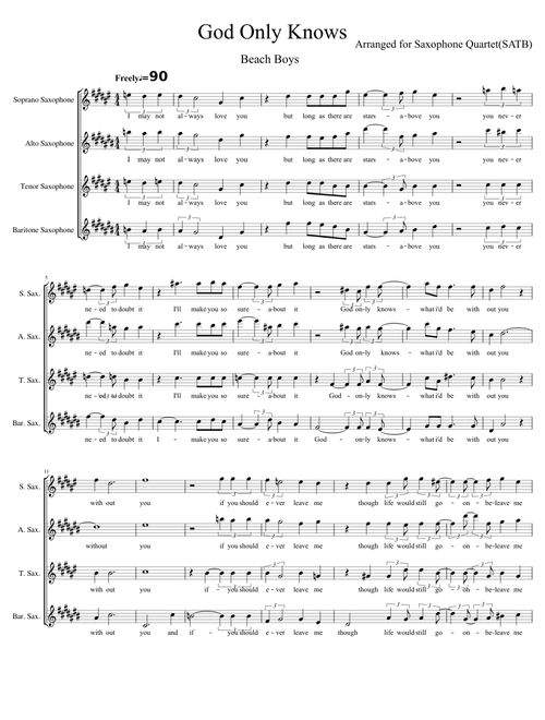 God Only Knows for Saxophone Quartet