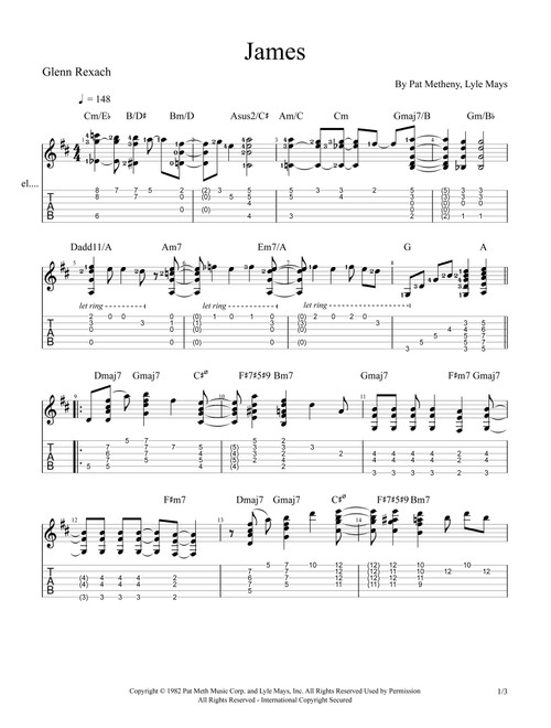 James (Arr. Glenn Rexach) - Pat Metheny (Guitar Tab)
