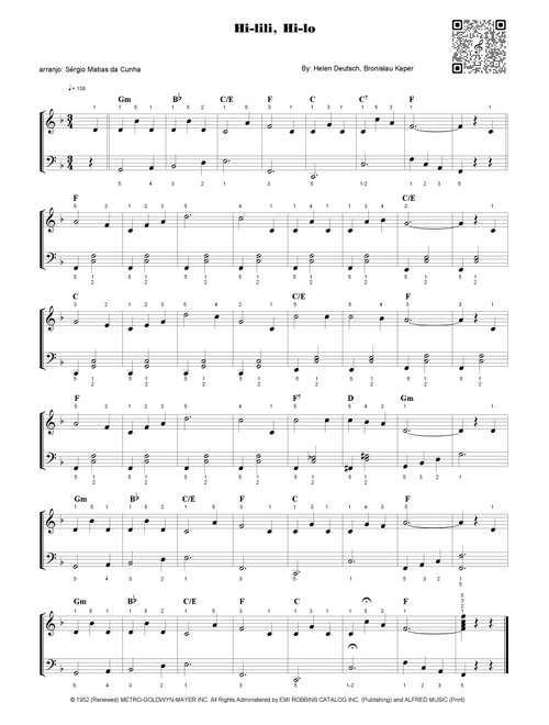 Hi-lili, Hi-lo (Arr. Sérgio Matias da Cunha) - Bronislau Kaper, Helen Deutsch (Easy Piano)