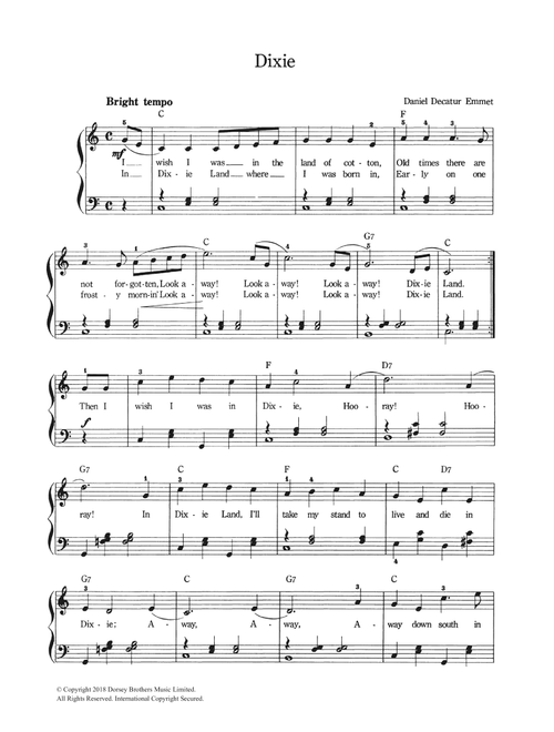 Dixie - Daniel Decatur Emmett (Piano Vocal)