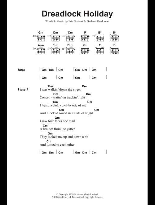 Dreadlock Holiday - 10Cc (Guitar Chords-Lyrics)