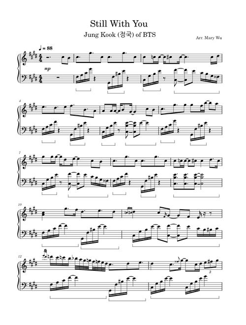 JUNGKOOK (정국) of BTS (방탄소년단) - 'Still With You' Piano Sheet Music