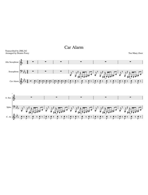 Car Alarm by Too Many Zooz (Arr. for Alto Sax and Sousaphone)