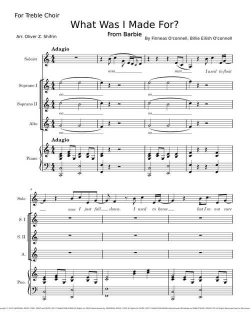 What Was I Made For? - Billie Eilish [for Treble Choir and Piano]