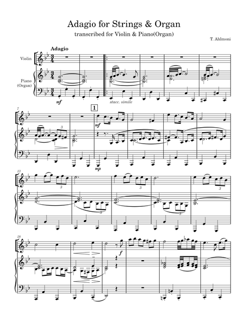 Adagio in G moll Violin Duet – Tomaso Albinoni