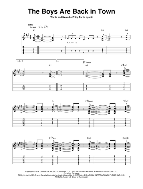 The Boys Are Back In Town - Thin Lizzy (Easy Guitar with TAB)