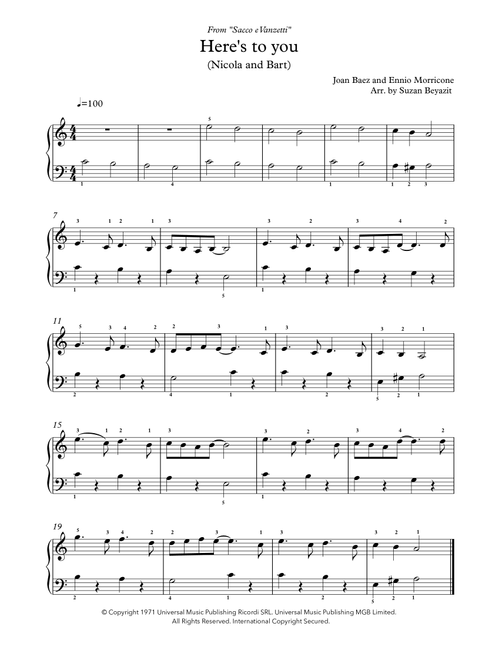 Here's To You (Arr. Suzan Beyazit) - Joan Baez (Easy Piano)