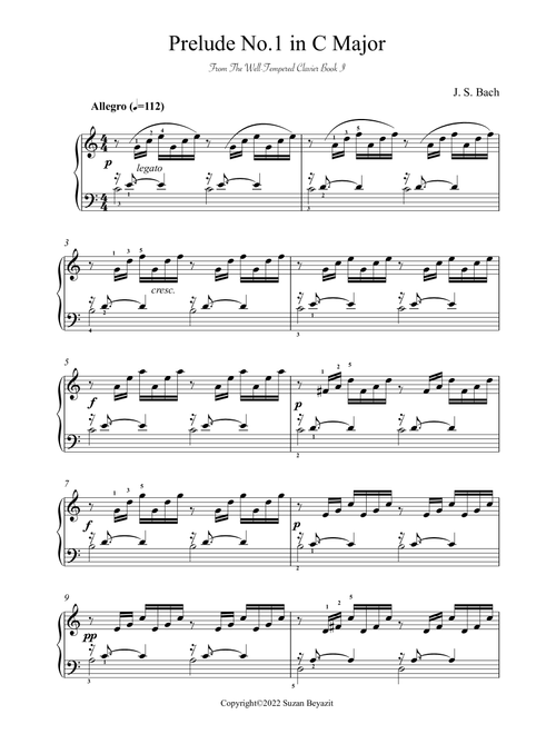 Prelude No.1 in C Major (From The Well-Tempered Clavier - Book 1) (Arr. Suzan Beyazit) - J. S. Bach (Piano Solo)