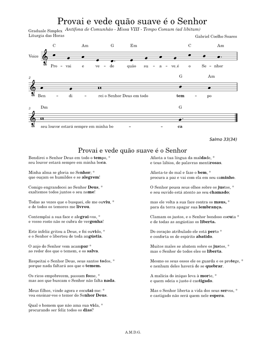 Provai_e_vede_quão_suave_é_o_Senhor Sheet Music with Chords for Vocals ...