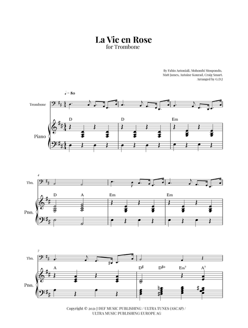 La Vie En Rose (Arr. GDJ) - Mohombi Moupondo, Matt James, Craig Smart (Trombone and Piano)