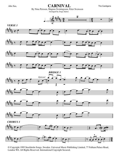 Carnival (Arr. Jorge Juárez) - The Cardigans (Alto Sax Solo)