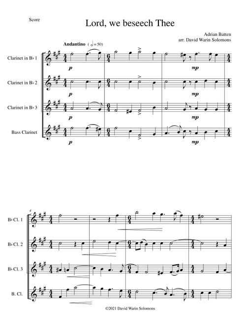 Lord, we beseech Thee for clarinet quartet (Arr. David Warin Solomons) - Adrian Batten (Clarinet Solo)