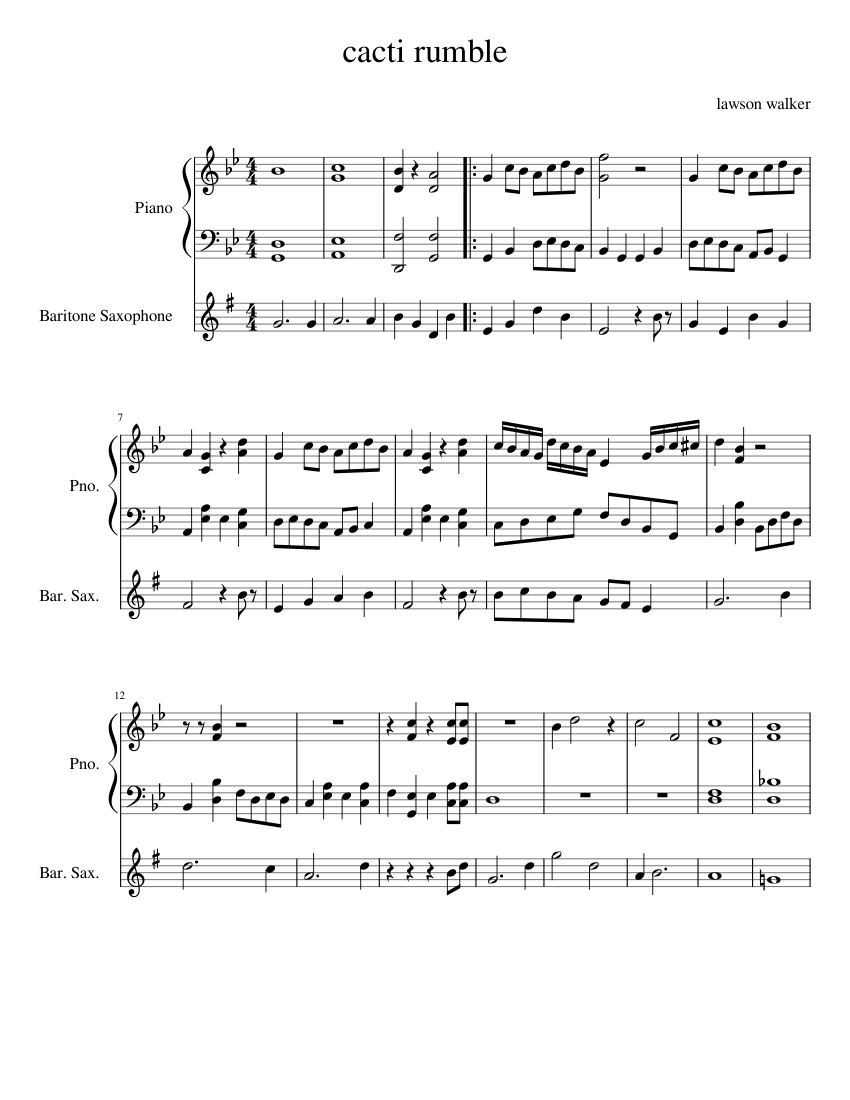 Cacti Rumble Sheet Music For Piano Saxophone Baritone Solo   Score 0 @850x1100