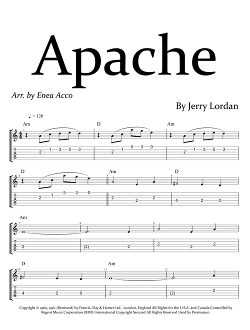 Apache (Arr. Enea Acco) - Jorgen Ingmann & His Guitar (Lead Sheet - Fake Book)
