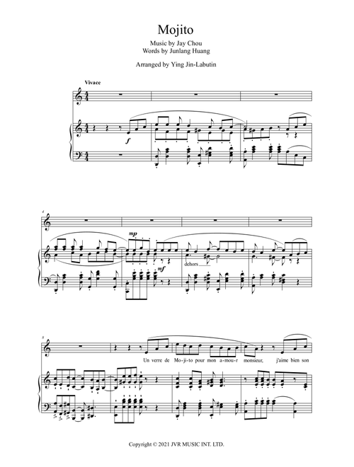 Mojito (Arr. Ying Jin-Labutin) - Jie Lun Jay Zhou, Jun Lang Huang (Piano Vocal)