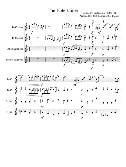 The Entertainer, A Clarinet and Sax Quartet.