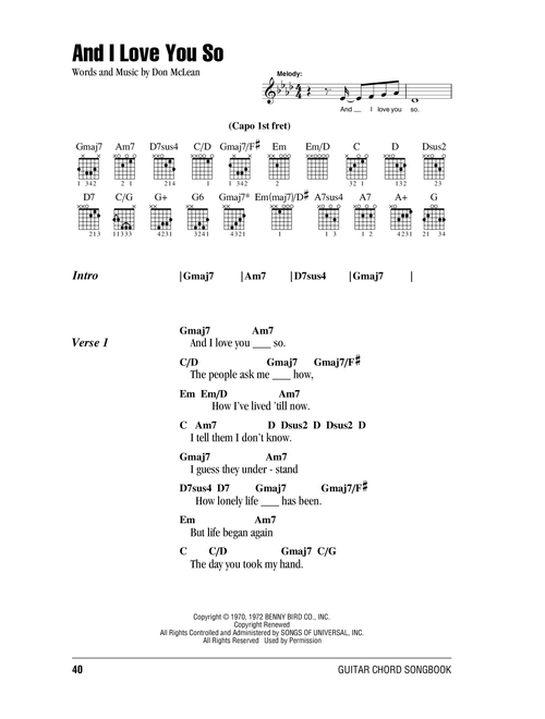 And I Love You So - Don McLean, Bobby Goldsboro (Guitar Chords-Lyrics)