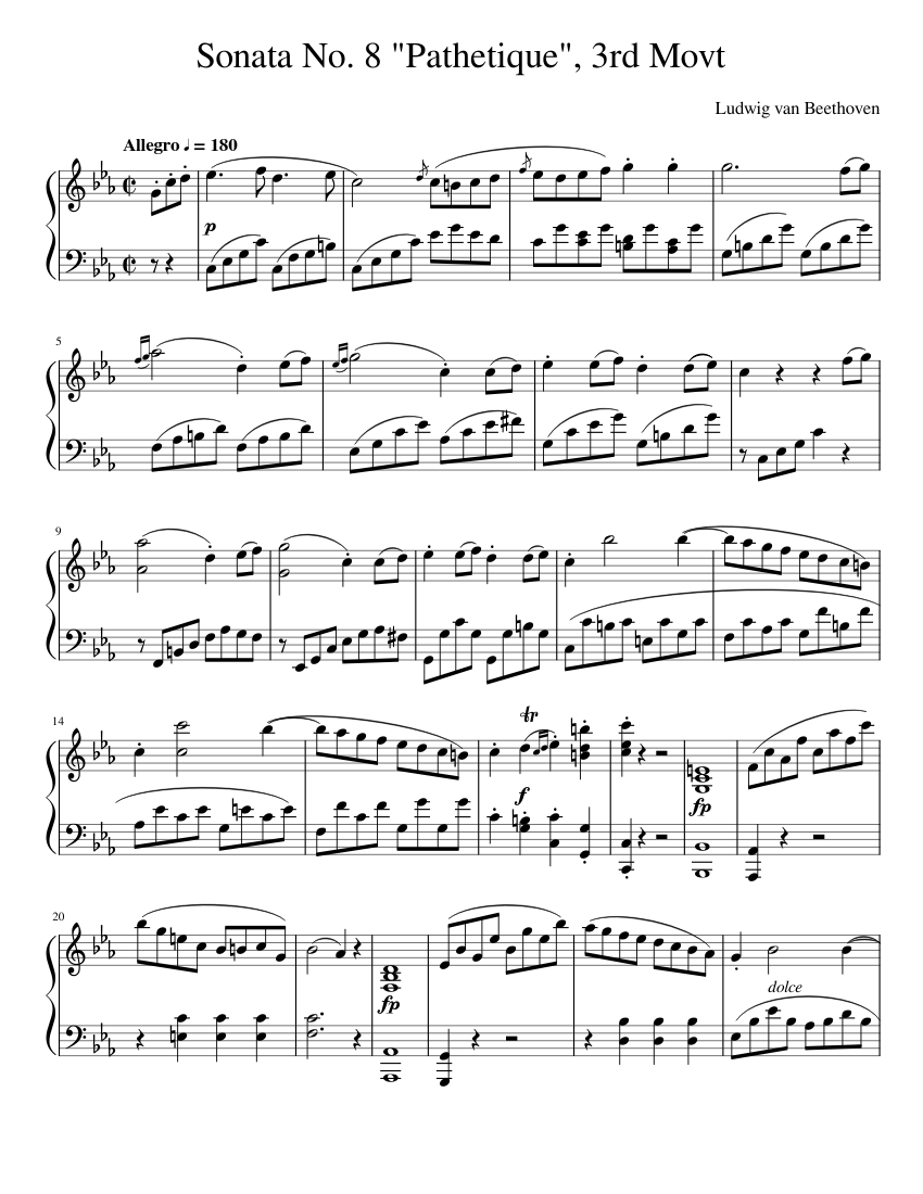 Ludwig van Beethoven - Sonata No 8 Movt 3 Sheet Music for Piano (Solo ...