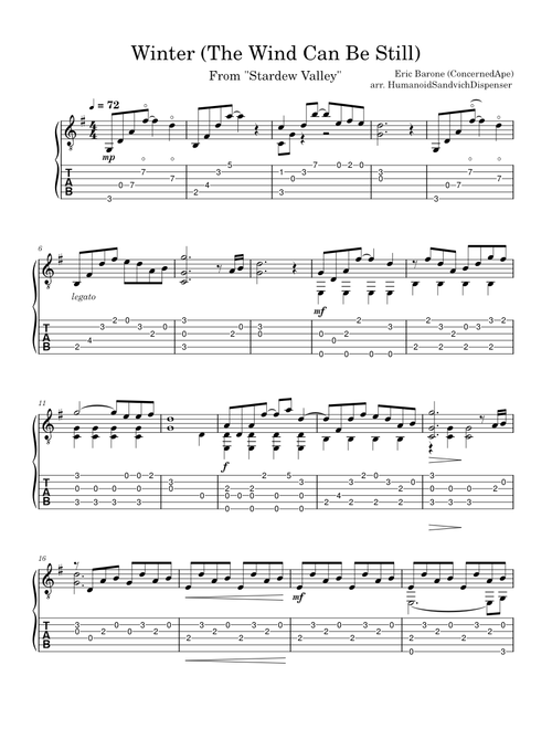 The Wind Can Be Still – Eric Barone (Guitar Arrangement)