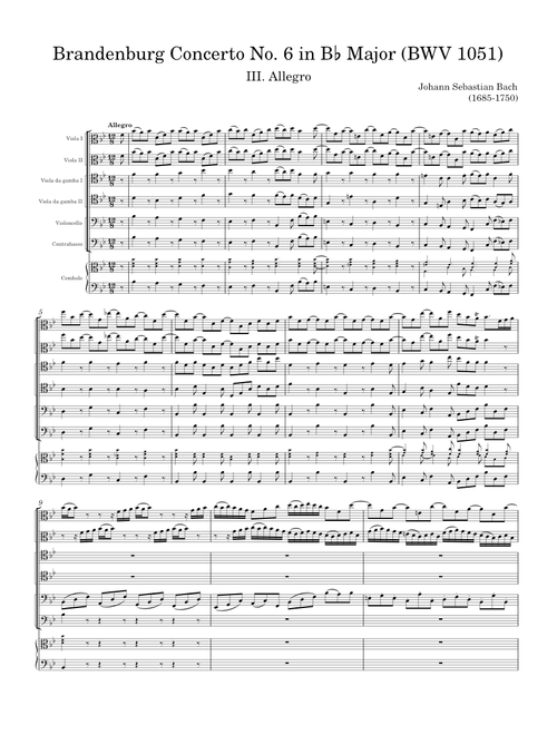 Brandenburg Concerto No. 6 in B♭ Major (BWV 1051): III. Allegro