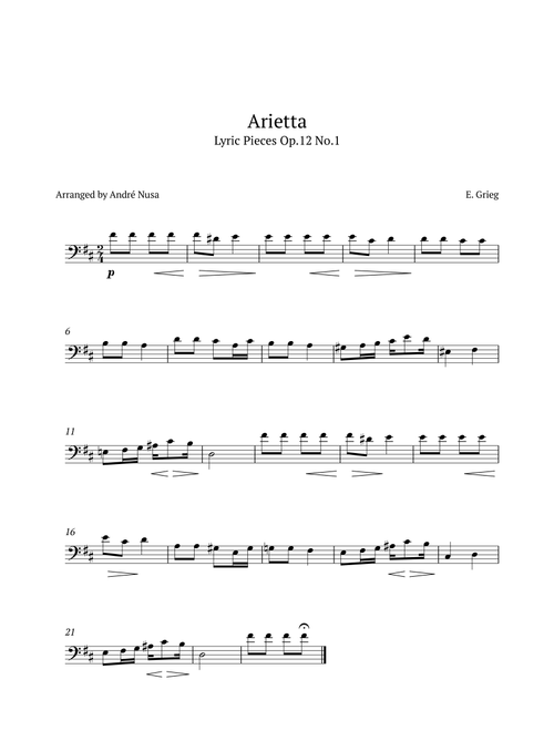 Arietta from Lyric Pieces Op.12 No.1 (Arr. André Nusa) - E Grieg (Trombone Solo)