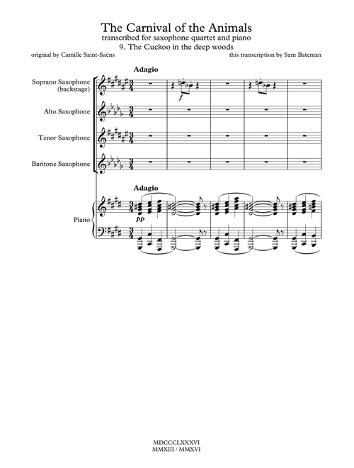 The Carnival of the Animals - 9. The Cuckoo Deep in the Woods (Arr. Sam Bateman) - Camille Saint-Saëns (Small Ensemble)