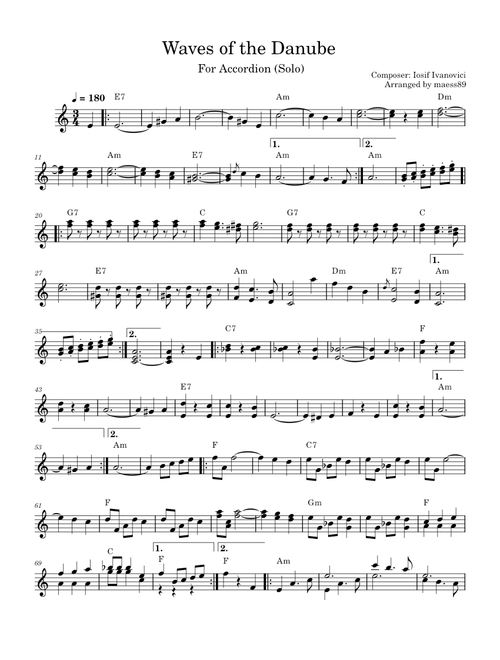 Waves of the Danube – Ion Ivanovici Waves of the Danube – For Solo Accordion (Donauwellen)