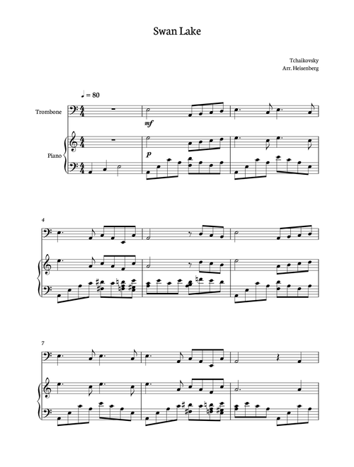 Tchaikovsky - Swan Lake for trombone with accompaniment (Arr. Heisenberg) - Tchaikovsy (Trombone and Piano)