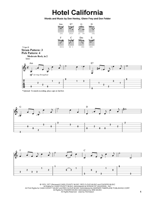 Hotel California - Eagles (Easy Guitar with TAB)