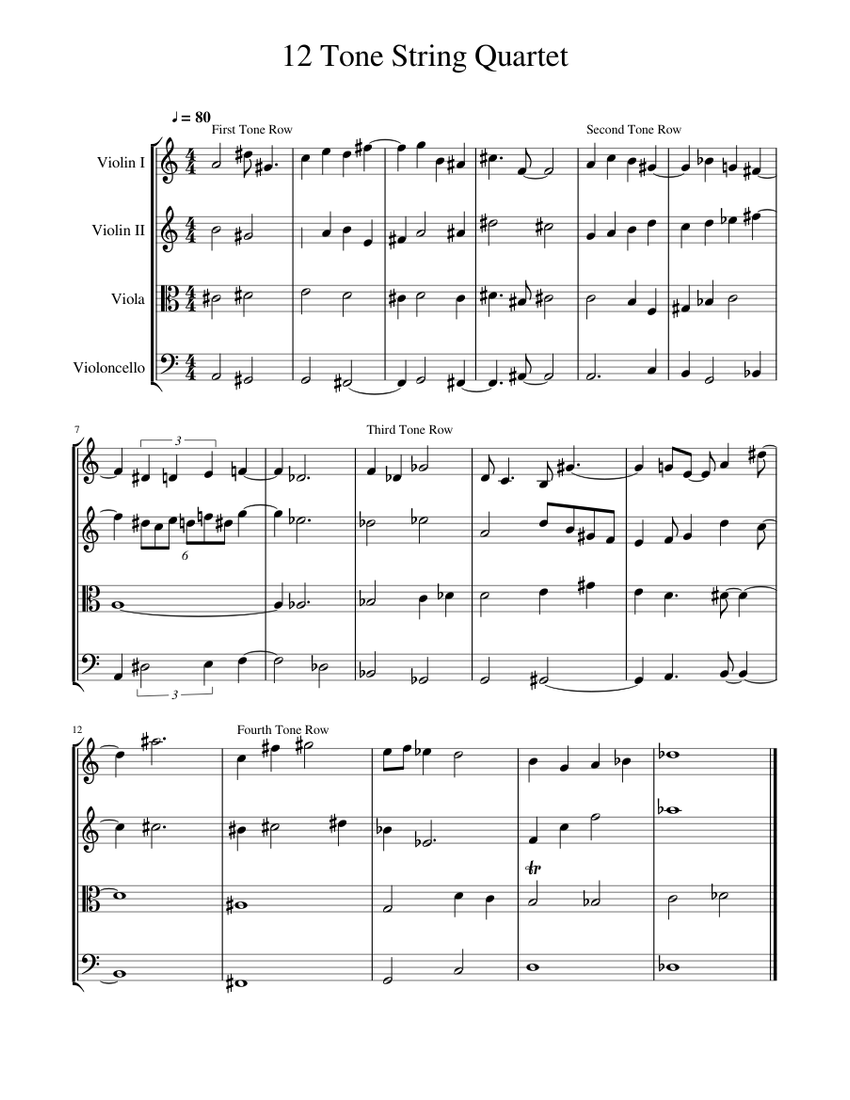 12 Tone String Quartet Sheet music for Violin, Viola, Cello (String ...