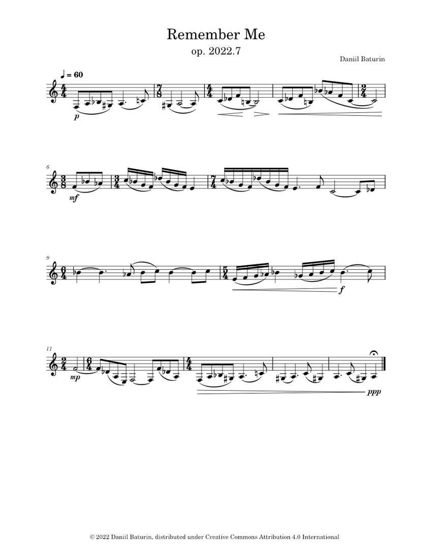 Remember Me Sheet Music for Clarinet in b-flat (Solo) | MuseScore.com