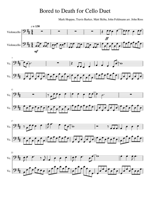 Bored to Death for Cello Duet