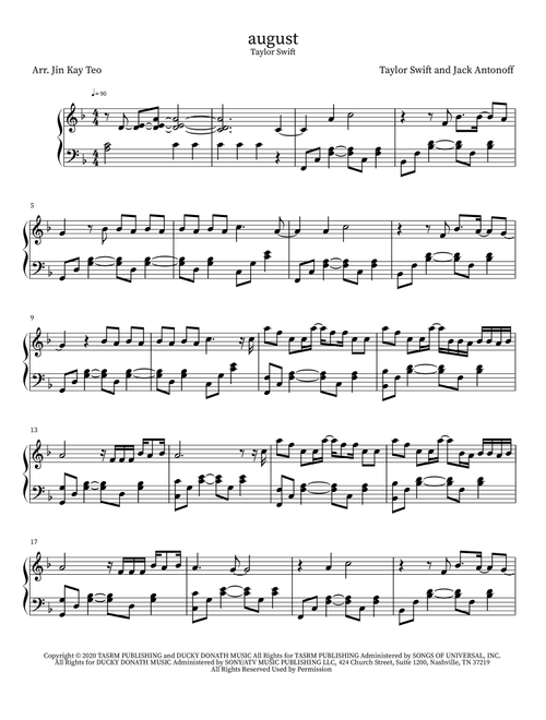 August (Arr. Jin Kay Teo) - Taylor Swift (Piano Solo)