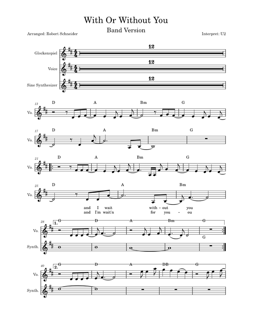 With or without you – U2 Sheet Music with Chords for Vocals ...