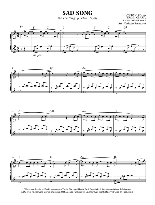 Sad Song (Arr. Christian Bennedsen) - Kevin Bard, Travis Clark, David Immerman (Piano Solo)