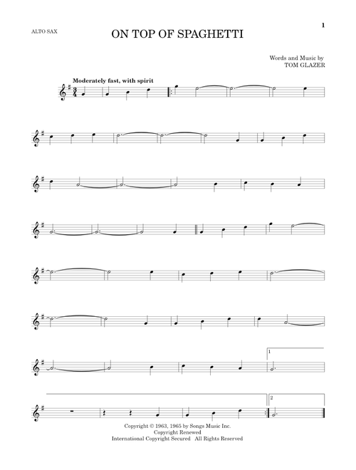 On Top Of Spaghetti - Tom Glazer (Alto Sax Solo)