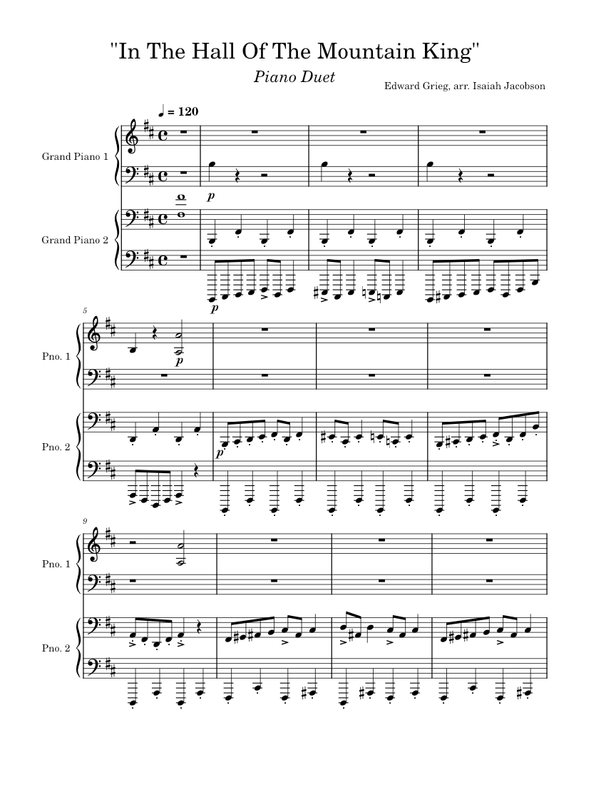 In The Hall of The Mountain King Edvard Grieg Piano Duet Sheet music for Piano Piano Four Hand Musescore