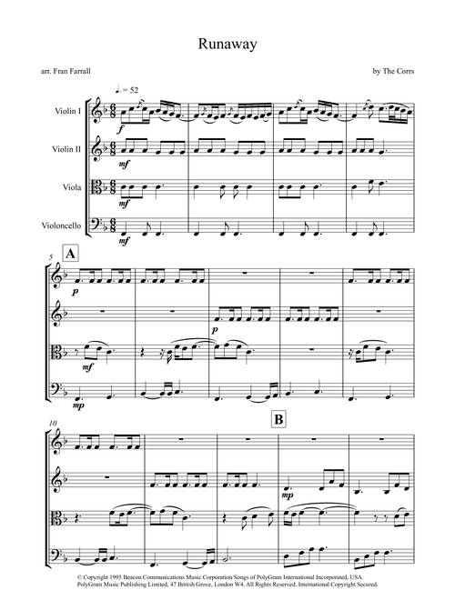 Runaway (Arr. Fran Farrall) - The Corrs (String Quartet)