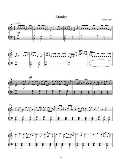 Maniac (Arr. Conan Gray) (Piano Solo)