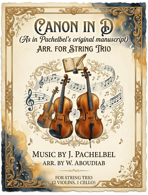 Canon in D (As in Pachelbel's Original Manuscript) – Arranged for String Trio (2 violins, 1 cello) (Arr. Wajdi Abou Diab) - J Pachelbel (String Ensemble)