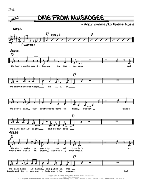 Okie From Muskogee - Merle Haggard (Real Book - Melody-Chords-Lyrics)