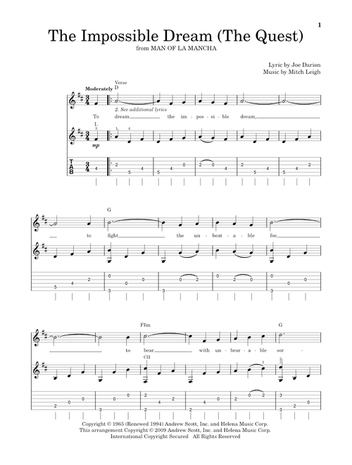 The Impossible Dream (The Quest) - Joe Darion, Man Of La Mancha (Musical) (Solo Guitar)