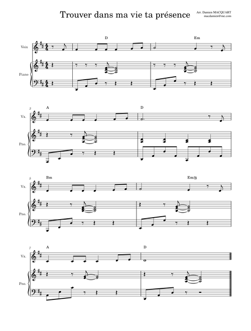 Arrangement - Trouver dans ma vie ta présence