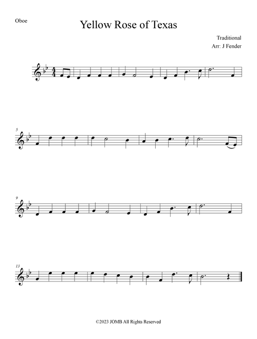 Yellow Rose of Texas (Arr. Jerremy Fender) - Traditional (Oboe and Piano)
