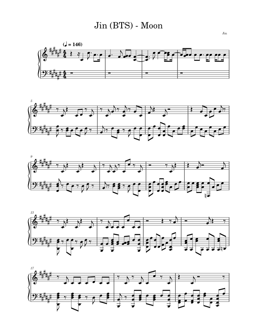 BTS (방탄소년단) Jin - Moon Sheet Music for Piano (Solo