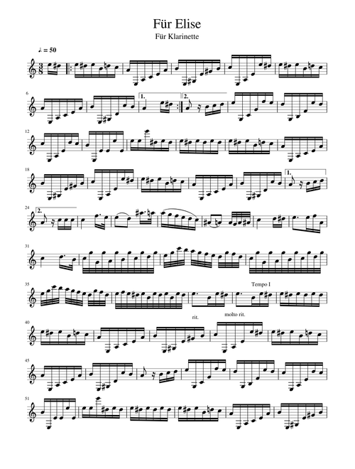 Fuer Elise für Klarinette/ Fur Elise for Clarinet