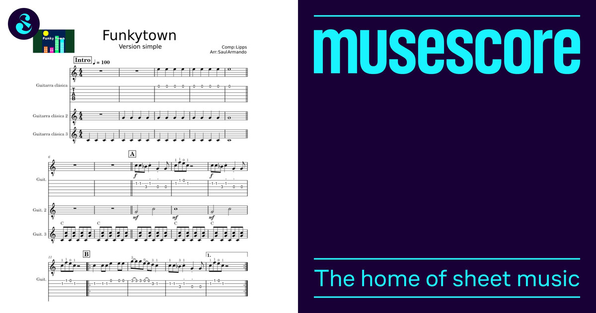 Funkytown – Lipps Inc. Sheet Music for Guitar (Mixed Trio) | MuseScore.com