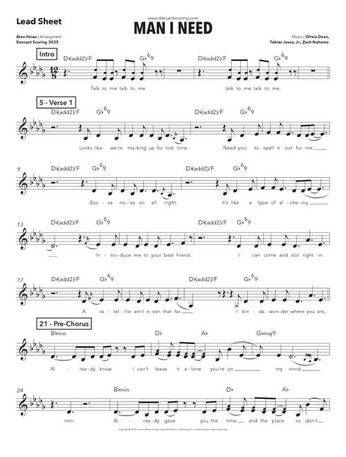 Man I Need (Arr. Alan Hsiao) - Olivia Dean (Lead Sheet - Fake Book)
