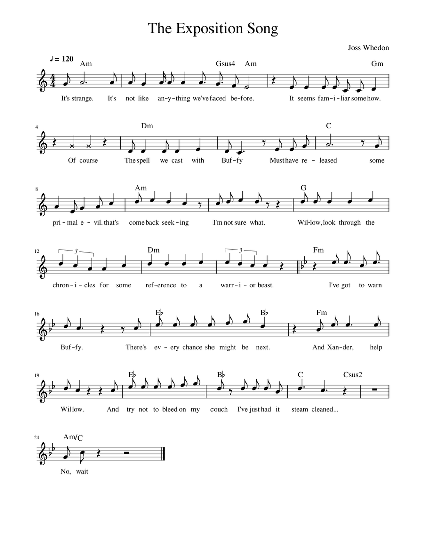 The Exposition Song Sheet Music with Chords for Piano (Solo